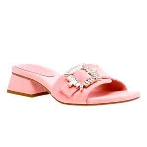 Sandal with crystal detailing. Heel height - 1.2" block heel.